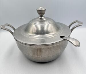 Wilton Armetale Plough Tavern Hollowware Satin Pewter Soup Tureen Lid & Ladle